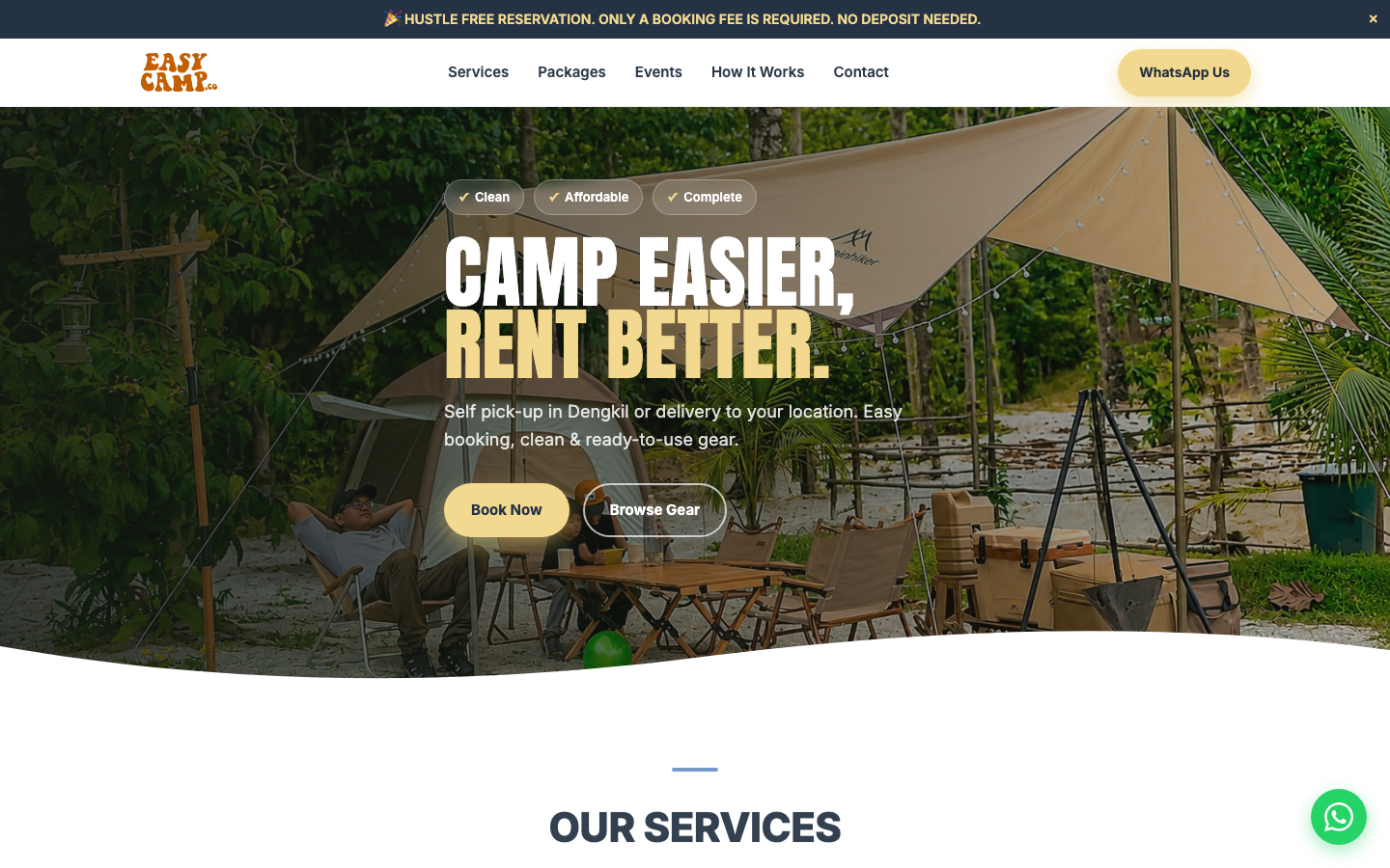 Screenshot of the EasyCamp Rental website