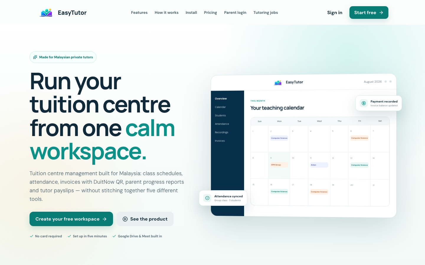 Screenshot of the EasyTutor website