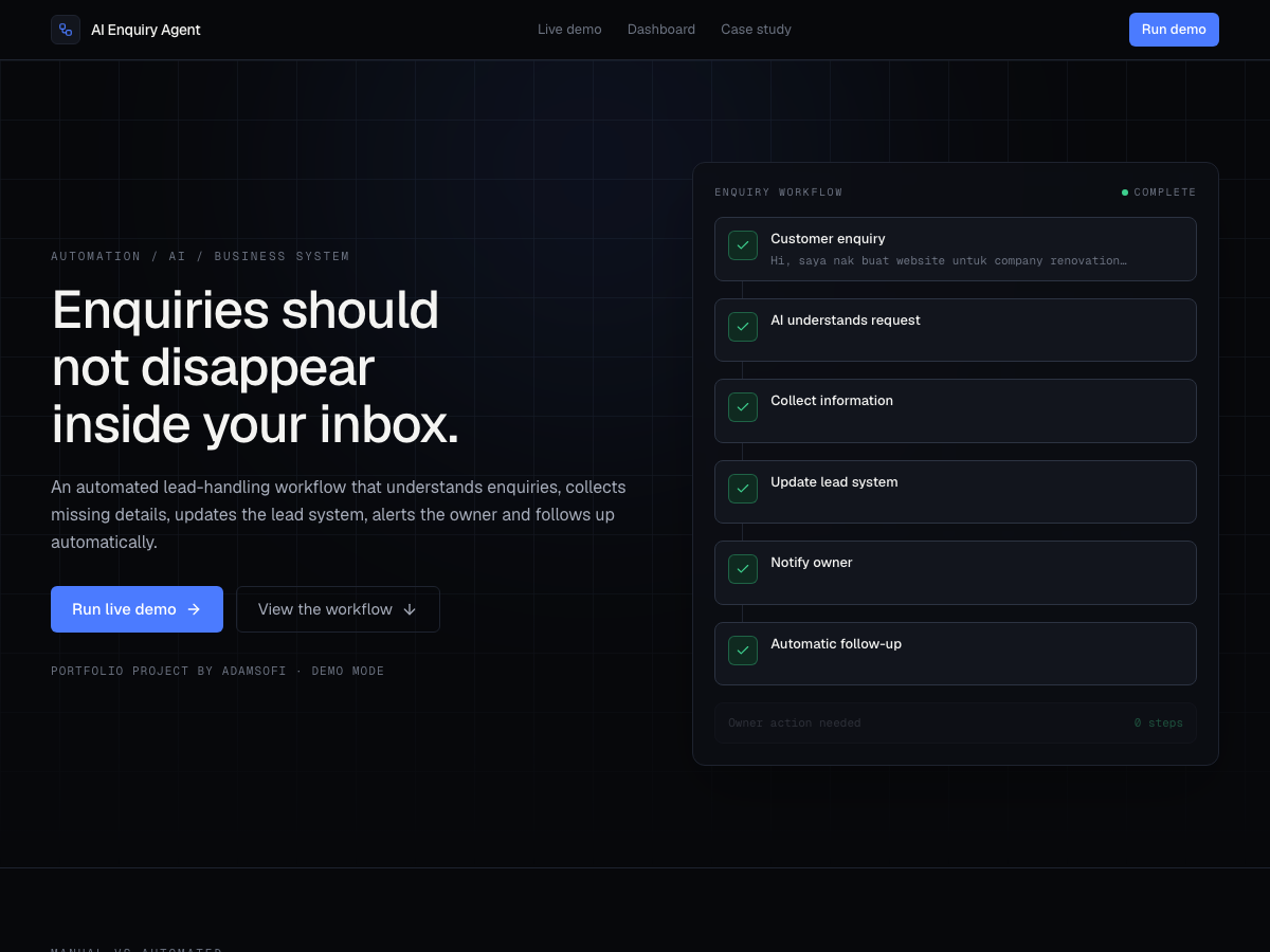 Screenshot of the Enquiry Agent website